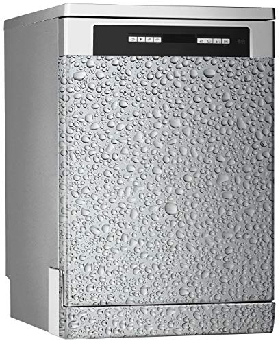 Megadecor Dekoratives Vinyl für Geschirrspüler, Maße Standard 67 cm x 76 cm, Wassertropfen auf grauem Grund von MEGADECOR DECORATE YOUR HOME