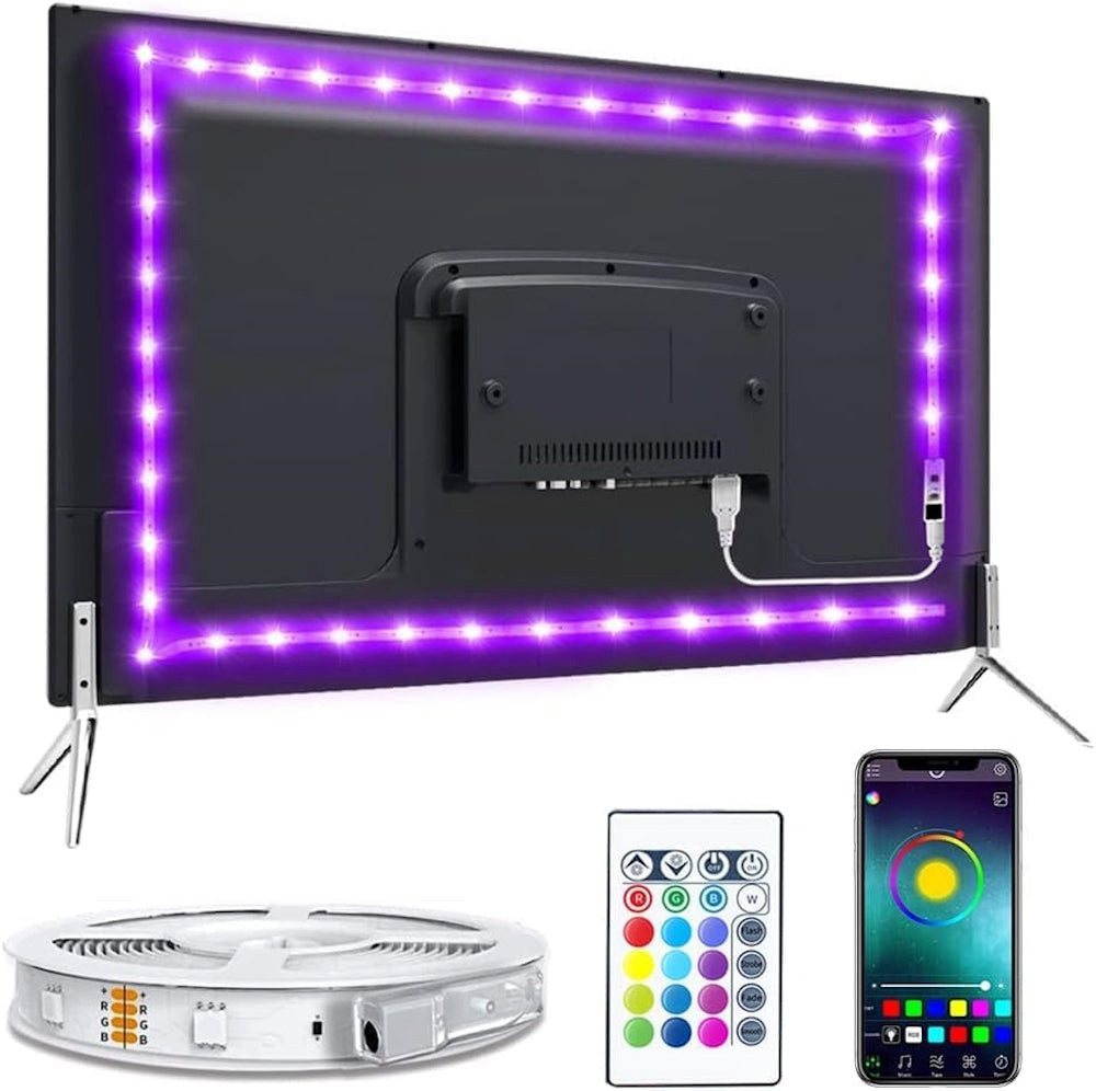 MEGAGOODS LED Streifen RGB 5050 3m USB 5V Bluetooth selbstklebend flexibel DE. Smarter LED-Lichtstreifen, RGBIC-Lichtstreifen, Bluetooth, Musik-Sync von MEGAGOODS