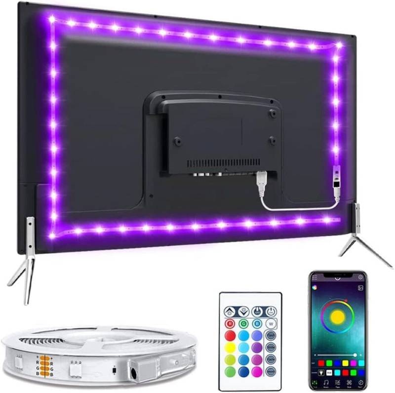 MEGAGOODS LED Streifen RGB 5050 3m USB 5V Bluetooth selbstklebend flexibel DE. Smarter LED-Lichtstreifen, RGBIC-Lichtstreifen, Bluetooth, Musik-Sync von MEGAGOODS