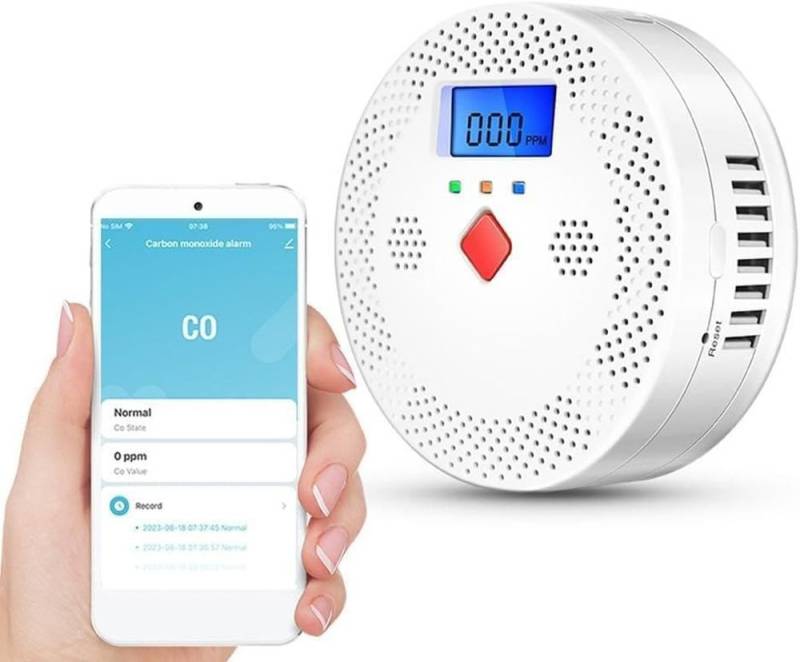 MEGAGOODS WiFi CO-Melder Smart Alarm LCD Display Tuya 85dB Überwachung DE. CO-Melder (Kompakte Größe, einfache Integration) von MEGAGOODS