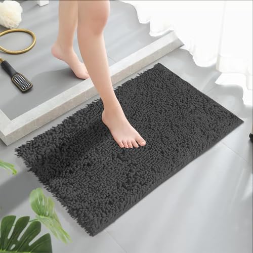 MEGAROOM Badezimmerteppich 40 x 60 cm Anti-Rutsch Chenille Badematten Weiche und rutschfeste Badteppich Anti-Schimmel Duschvorleger für Sicherheit und Komfort - Wasserabsorbierend (Dunkelgrau) von MEGAROOM
