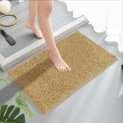 MEGAROOM Badezimmerteppich 50 x 80 cm Anti-Rutsch Chenille Badematten Weiche und rutschfeste Badteppich Anti-Schimmel Duschvorleger für Sicherheit und Komfort - Wasserabsorbierend (Beige) von MEGAROOM
