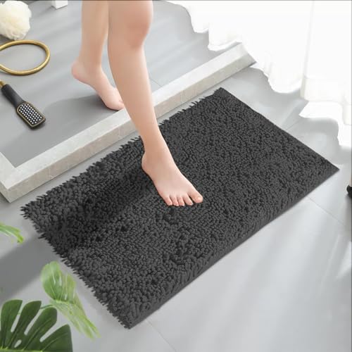 MEGAROOM Badezimmerteppich 50 x 80 cm Anti-Rutsch Chenille Badematten Weiche und rutschfeste Badteppich Anti-Schimmel Duschvorleger für Sicherheit und Komfort - Wasserabsorbierend (Dunkelgrau) von MEGAROOM
