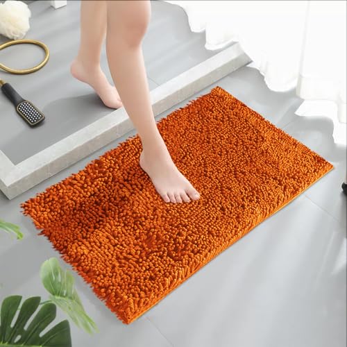 MEGAROOM Badezimmerteppich 50 x 80 cm Anti-Rutsch Chenille Badematten Weiche und rutschfeste Badteppich Anti-Schimmel Duschvorleger für Sicherheit und Komfort - Wasserabsorbierend (Orange) von MEGAROOM