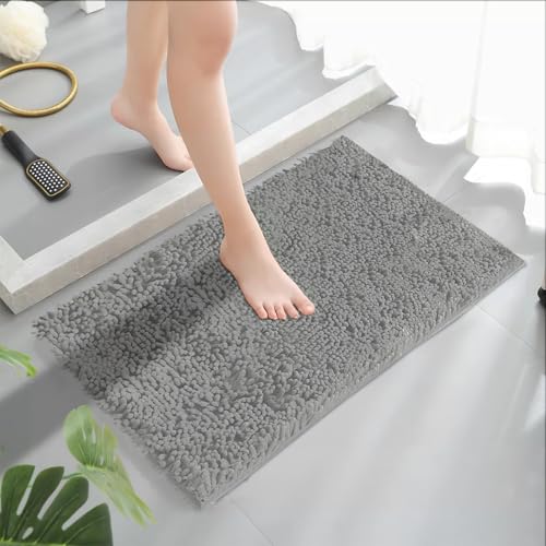 MEGAROOM Badezimmerteppich 60 x 90 cm Anti-Rutsch Chenille Badematten Weiche und rutschfeste Badteppich Anti-Schimmel Duschvorleger für Sicherheit und Komfort - Wasserabsorbierend (Hellgrau) von MEGAROOM