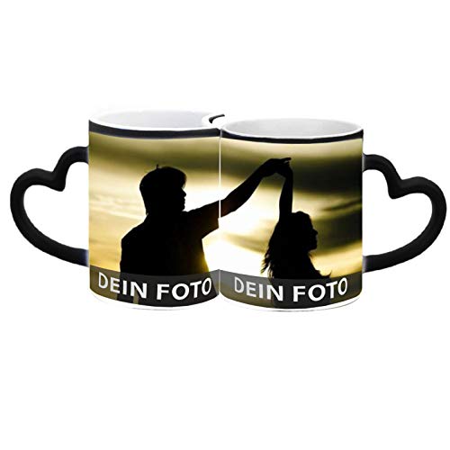 MEGAUK Paare Zaubertasse mit Foto Text Bedrucken Lassen - Farbwechsel Personalisierte Foto Tasse - Kaffeebecher Selbst Individuell Gestalten - Magic Custom Coffee Mug Cup (Schwarz) von MEGAUK