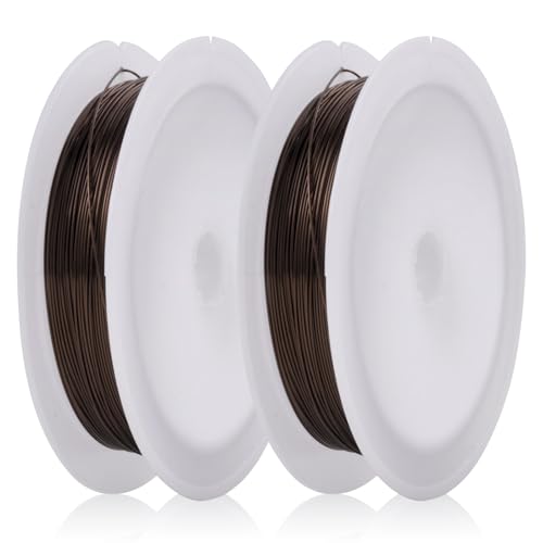 MEGAVOW 2 Rolle Basteldraht 0.4mm x 10m, Schmuckdraht Perlendraht Draht für Schmuck Armbänder, Blumendraht Bonsai Draht Dünn, DIY Dekodraht, Braun von MEGAVOW