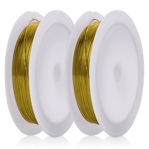 MEGAVOW 2 Rolle Basteldraht 0.4mm x 10m, Schmuckdraht Perlendraht Draht für Schmuck Armbänder, Blumendraht Bonsai Draht Dünn, DIY Dekodraht, Gold von MEGAVOW
