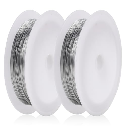 MEGAVOW 2 Rolle Basteldraht 0.4mm x 10m, Schmuckdraht Perlendraht Draht für Schmuck Armbänder, Blumendraht Bonsai Draht Dünn, DIY Dekodraht, Silber von MEGAVOW