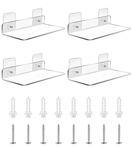 MEGAVOW 4 Stück Acryl Wandregal ohne Bohren, Kleine Schweberegal Wandhalterung Shelf für Bad Schlafzimmer Küche, 200x100mm, L Form, Transparent von MEGAVOW
