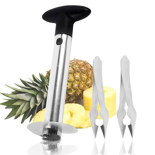 MEGAVOW Ananas Entkerner, Ananasschneider aus Edelstahl, Ananasausstecher Ananas Schäler Entkerner Küche Werkzeug mit 2 Stück Strunkentferner von MEGAVOW