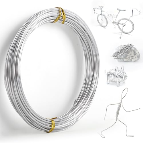 MEGAVOW Basteldraht 1.5mm x 10m, Aluminiumdraht Schmuckdraht Silberdraht Floristendraht Bonsai Draht, DIY Dekodraht zum Basteln für Halsketten Armbänder Ring, Bindedraht für Kränzer, Silber von MEGAVOW