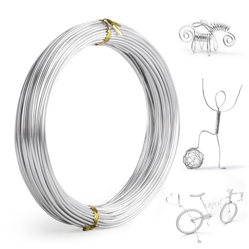 MEGAVOW Basteldraht 1.5mm x 20m, Aluminiumdraht Schmuckdraht Silberdraht Floristendraht Bonsai Draht, DIY Dekodraht zum Basteln für Halsketten Armbänder Ring, Bindedraht für Kränzer, Silber von MEGAVOW
