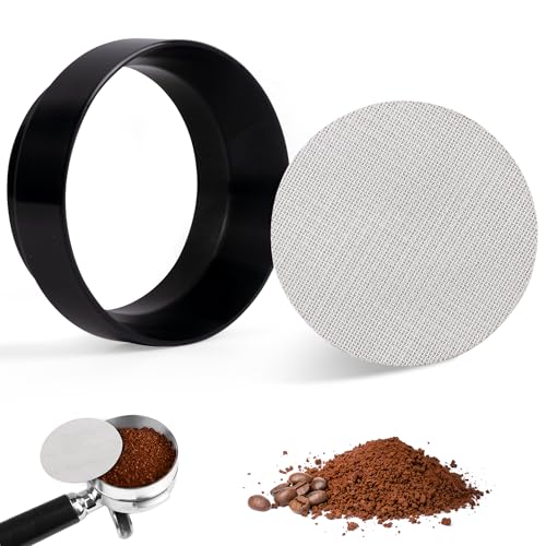 MEGAVOW Kaffee Dosierring 58mm & Puck Screen 58mm, Magnetischer Dosiertrichter aus Aluminium und 1.7mm Dicke 150μm Kaffeefilter Edelstahl, Espresso Zubehör für Siebträger von MEGAVOW