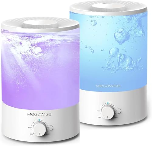 H1-XIT 2 Stück MGEAWISE 3,5 l Top Refill Große Öffnung Cool Mist Luftbefeuchter für Babys, Schlafzimmer, Kinderzimmer, Zuhause und Büro | Super Leiser Ultraschall-Verdampfer von MEGAWISE