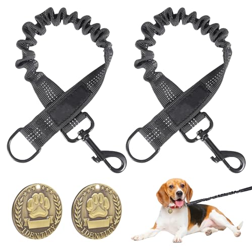 2 Stück Verwicklungsfreie Hundeleine: Verhedderungsfreie Hundeleine mit 2 Stück Hundemarke, Elastizität Reflektierende Hunde Leine Dog Leash Einstellbar Anschnallgurt Hund Auto Hundegeschirr von MEGYAD