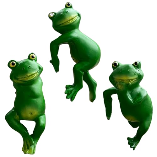 3 Stück Mini Harz Frosch Figuren: Niedlichen Hängende Frösche Frosch Deko Gartenteich Frösche Deko Teichbecken Frosch Teich Zubehör für Terrassenteich Zinkwannen Pflanzschale Garten Balkon Terrasse von MEGYAD