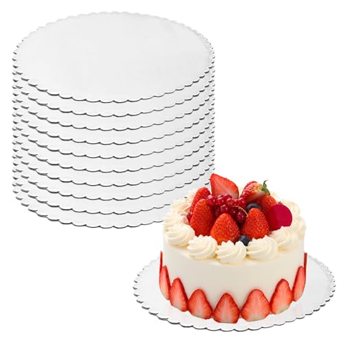 MEGYAD 10 Stuck Cake Board Silber Tortenplatten: 12 Zoll Rund Cakeboard, Beschichtete Cakeboard für Kuchen Obsttorten Nachtisch von MEGYAD