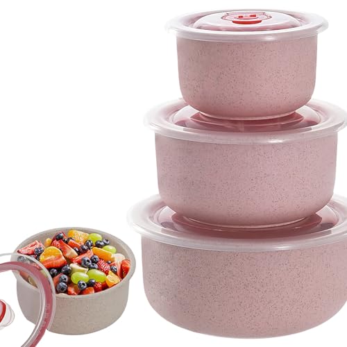 MEGYAD 3er Set Mikrowellengeschirr mit Deckel:Mikrowellengeschirr Frischhaltedosen 260/480/900ML, Mikrowellen Multischüssel Brotdose für Spülmaschine, Mikrowelle, Backofen, Kühlschrank (Rosa) von MEGYAD