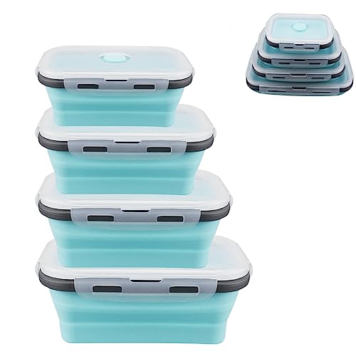 MEGYAD 4 Piece Food Storage Container Faltbar: Frischhaltedosen mit Deckel Kieselgel Kühlschrank Organizer Faltbare Brotdose Leak-Proof fur Microwave and Freezer Safe BPA-Free (A) von MEGYAD