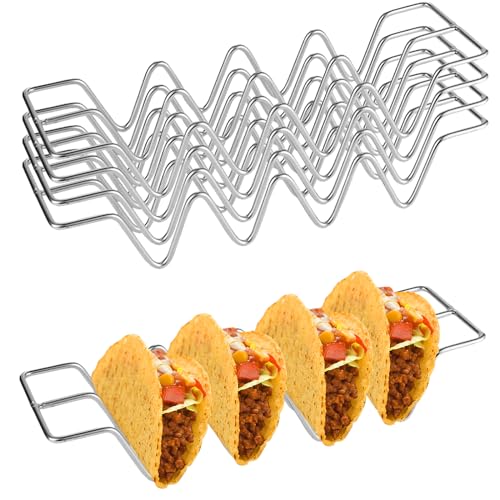 MEGYAD 4 Stück Taco Halter: Taco Halter Mexikanisches Taco Ständer Edelstahl Hot Dog Halter mit Griffen, Wellenform Food Ständer für Pfannkuchen, Halten Tacos, Hot Dogs, Sandwiches von MEGYAD