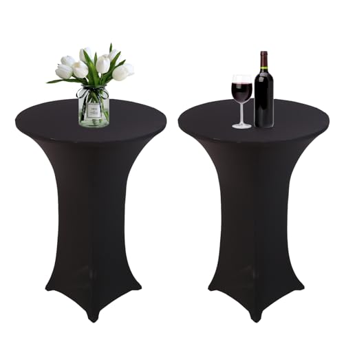 Strech Husse für Stehtische: 2er-Set Ø 70-80 cm Stehtischhusse Weiß Stretch Tisch-Überzug, Strechüberzug Tischhusse Husse mit Verstärkung im Fußbereich, für Hochzeit Geburtstag Taufe etc (Schwarz) von MEGYAD