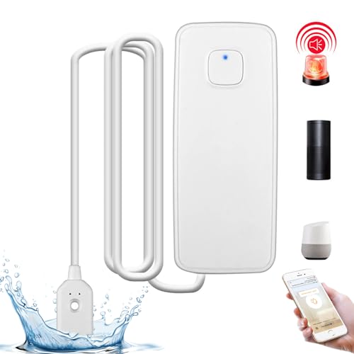 Wasserlecksensor Wassermelder Wasseralarm: 80dB WLAN Detektor Lauter Wassersensor Wasserstandssensor über App Steuerbar, Intelligente Wassersensor Alarme für Badezimmer Waschküche Küche von MEGYAD