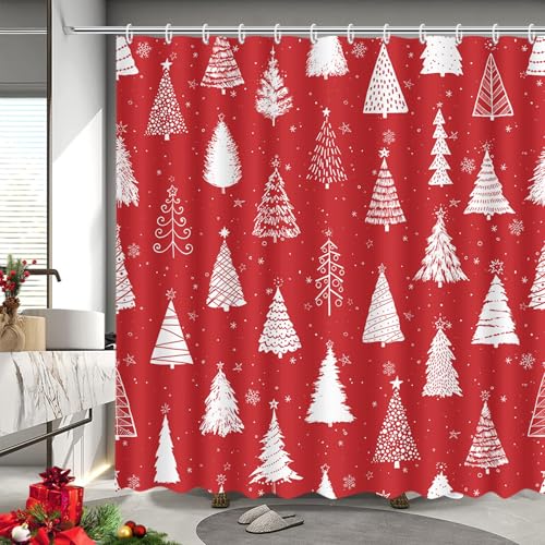 MEHOFOND Weihnachts-Duschvorhang für Badezimmer, roter Weihnachtsbaum, Duschvorhänge, Winterurlaub, Weihnachten, Badezimmer-Dekoration, wasserdichter Stoff mit 12 Haken, 183 x 183 cm MEHOFOND Weihnachts-Duschvorhang für Badezimmer, roter Weihnachtsbaum, Duschvorhänge, Winterurlaub, Weihnachten, Badezimmer-Dekoration, wasserdichter Stoff mit 12 Haken, 183 x 183 cm von MEHOFOND