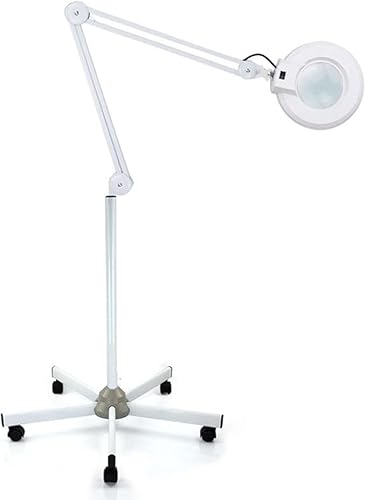 MEHOOSPVN LED Kosmetische Lupenlampe 5X auf Rollstativ Kosmetik Arbeitsleuchte Kosmetikleuchte Kaltlicht Arbeitsplatzlampe zum Lesen 24W Licht Dioptrien Lamp 5-facher Vergrößerung für Schönheitssalon von MEHOOSPVN
