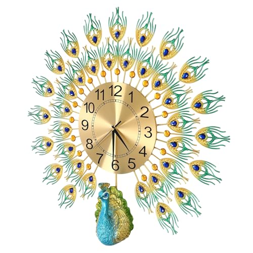 MEHOOSPVN Wanduhr Pfau, Wandhängende Metall Uhr Pfauenuhr 3D-Pfauen-Design Wand Uhr Halle Wandmontierte Dekorative Wanduhren für Wohnzimmer, Schlafzimmer, Küchen Dekoration 60 * 60 cm Bunt von MEHOOSPVN
