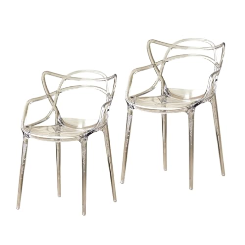 MEHWSAR Transparente Esszimmerstühle, 2er-Set, stapelbare Kunststoffstühle, Moderne Küchenstühle mit transparenter Sitzfläche, Acryl-Akzent-Seitenstühle for das Esszimmer(Style-3) von MEHWSAR