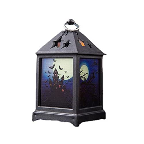 MEIBAOGE Halloween Dekoration Kürbis Laterne Vintage Kerzenlampe Hängende Windlicht Stütze,Kerzenhalter-Dunkle Burg von MEIBAOGE