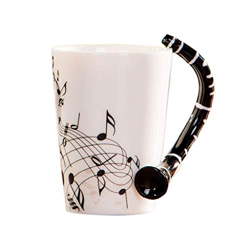 MEIBAOGE Klarinette Musikbecher Einzigartige Handkunst Musiknoten Hält Kaffee Keramikbecher Tasse,Keramikbecher-Schwarz von MEIBAOGE