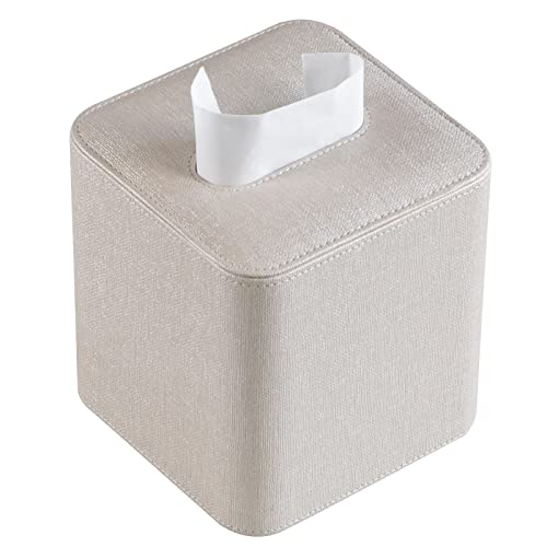 MEIBOOCH Quadratische Taschentuchbox-Abdeckung, PU-Leder-Taschentuchbox-Halter – magnetischer Boden, abgerundete Kanten (Beige) von MEIBOOCH