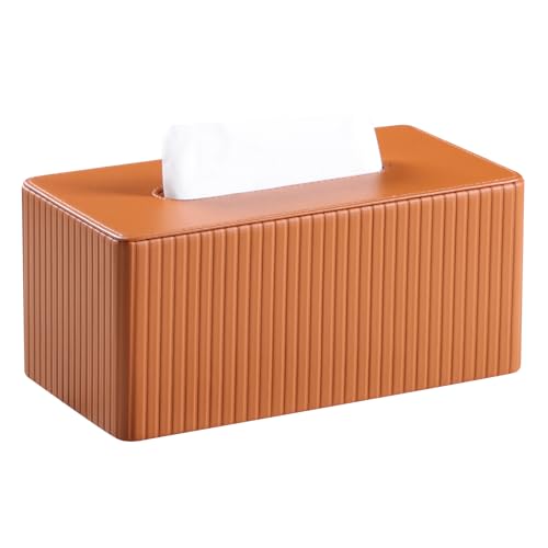 MEIBOOCH Taschentuchbox-Abdeckung aus stilvollem PU-Leder, rechteckig, mit magnetischer Unterseite, für Badezimmer, Schlafzimmer oder Büro (Orange Streifen) von MEIBOOCH