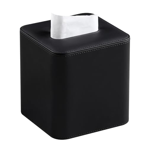 MEIBOOCH Taschentuchbox-Abdeckung aus PU-Leder mit Magnetverschluss, quadratischer Taschentuchbox-Halter mit abgerundeten Kanten Design (schwarz, quadratisch) von MEIBOOCH