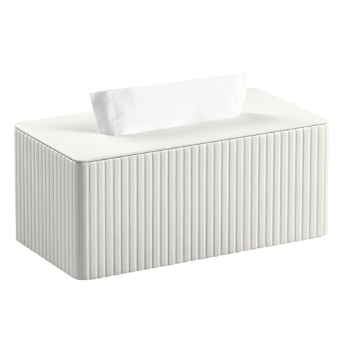 MEIBOOCH Taschentuchbox Abdeckung Stilvolle PU Leder Rechteckige Taschentuchbox Halter mit Magnetboden Abdeckung für Badezimmer Schlafzimmer oder Büro (Weiß Streifen) von MEIBOOCH