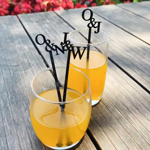 2 Stück DIY-Acryl-Rührstäbchen Mit Namensinitialen, Personalisierte Hochzeits-Rührstäbchen, Individuelle Rührstäbchen Für Cocktails, Kaffee, Whiskey, Partygeschenke(18cm) von MEIEG