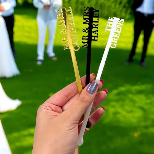 MEIEG 10–100 Stück Individuelle Acryl-Rührstäbchen, Personalisierte Cocktail-Rührstäbchen Für Hochzeiten Mit Namen, Dekorationen Für Brautpartys, Partygeschenke(6 inch) von MEIEG