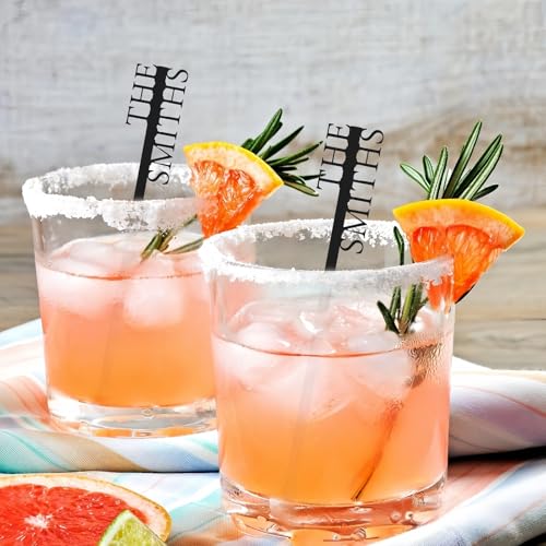 MEIEG 10 Stück Personalisierte Hochzeits-Drink-Rührstäbchen, Individuelle Acryl-Swizzle-Sticks, Namensschilder, Bar- Und Restaurantzubehör, Hochzeitsgeschenke(8 inch) von MEIEG