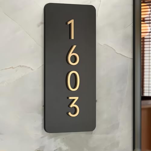 MEIEG 3D-Acryl-Türschild Mit Individueller Nummer, Personalisiertes Selbstklebendes Türschild Für Das Familienheim, Modernes Graviertes Türschild(Gold,17x8cm) von MEIEG