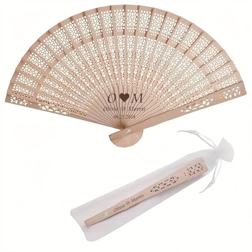 MEIEG Personalisierte Faltfächer, Maßgefertigte Sandelholz-Hochzeitsfächer Mit Eingraviertem Text/Logo, Hochzeitsdekoration, Partygeschenke, Brautpartygeschenke(20pcs) von MEIEG