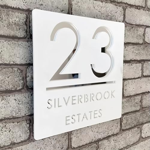 MEIEG Personalisiertes Hausnummernschild Aus Acryl Mit Eingravierter Nummer/Text, Individuelles Modernes 3D-Türschild, Wanddekoration Für Den Garten(25 * 25cm) von MEIEG