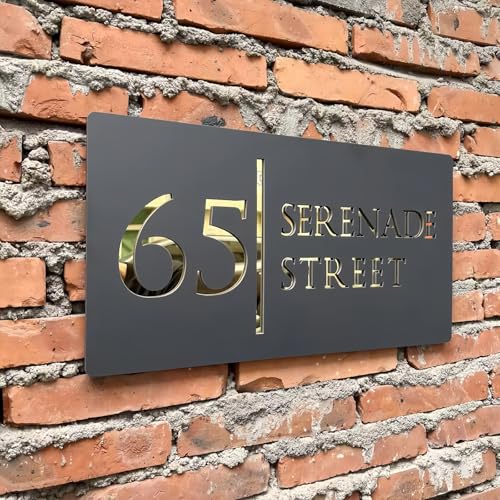 MEIEG Personalisiertes Hausnummernschild Für Drinnen/draußen, Individuelles Adressschild Als Einzugsgeschenk, Moderne 3D-Acryl-Schnitzerei-Plakette Für Garten/Hof/Haus(15 * 28cm) von MEIEG