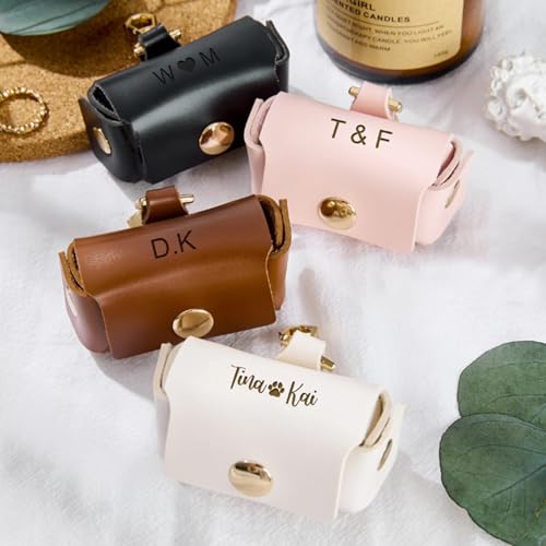 MEIEG Personalisiertes Lederetui For Eheringe, Individuell Gravierte Doppelringbox, Personalisierte Ringträgertasche For Hunde For Heiratsantrag, Hundehalsband, Ringbox, Verlobungsringbox von MEIEG