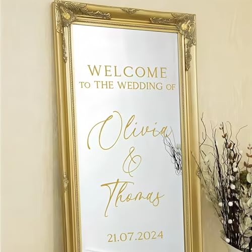 Personalisierte Vinyl Spiegelaufkleber, Personalisierter Hochzeitsaufkleber, Willkommen Zur Hochzeit DIY Braut Bräutigam Name von MEIEG