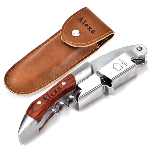 Personalisierter Korkenzieher, Multifunktionaler 3-in-1-Weinöffner Mit Aufbewahrungstasche Aus Leder, Personalisiertes Geschenk For Papa, Opa von MEIEG