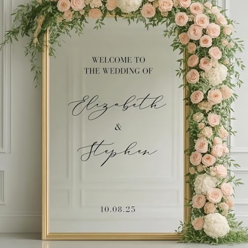 Willkommen Bei The Wedding Of Us - Spiegelaufkleber, Individuell Gestaltete Spiegelaufkleber Mit Den Namen Von Braut Und Bräutigam, DIY-Vinylaufkleber Für Die Hochzeitsfeier(57x94cm) von MEIEG