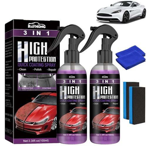 High Protection 3in1 Spray, 2 Stück 3-In-1 High Protection Fast Car Coating Spray, Autobeschichtungsspray 3 in 1, Car Nano Kratzer Spray, Auto Politur für Schutz Vor Korrosion, Kratzern(200ml) von MEIEGOU