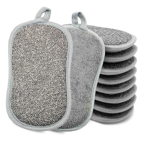 10 Stück Spülschwamm Waschbar, Scheuerschwamm,Küchenschwamm Waschbar, 16×9 cm putzschwamm，Mikrofaser Schwamm, topfreiniger, wiederverwendbar, beidseitig Starke Reinigung von hartnäckigem Schmutz von MEIEGOU